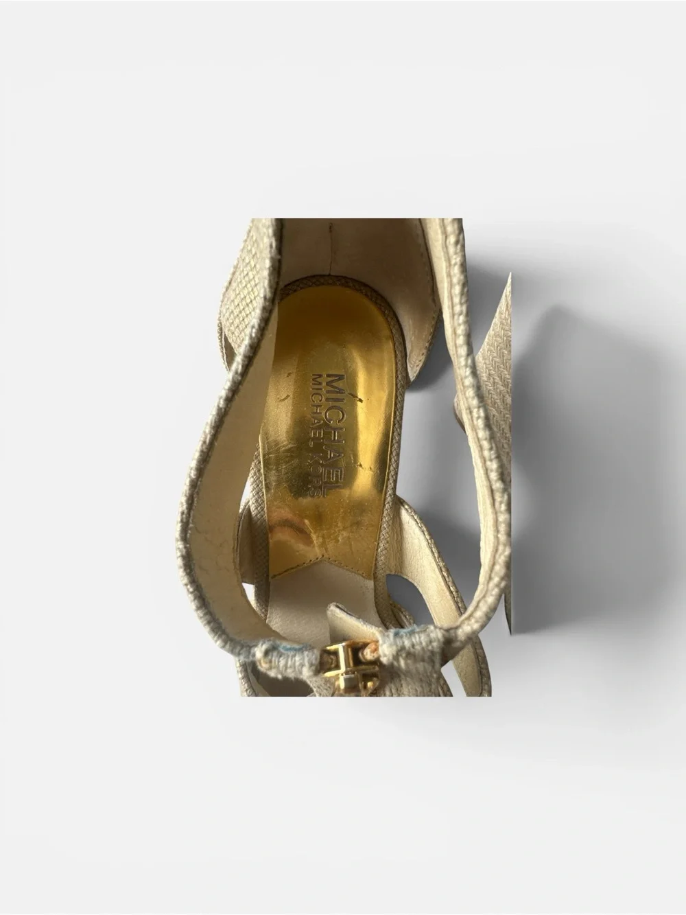 Michael Kors Metallic Beige Wedge Sandals with Front Zipper